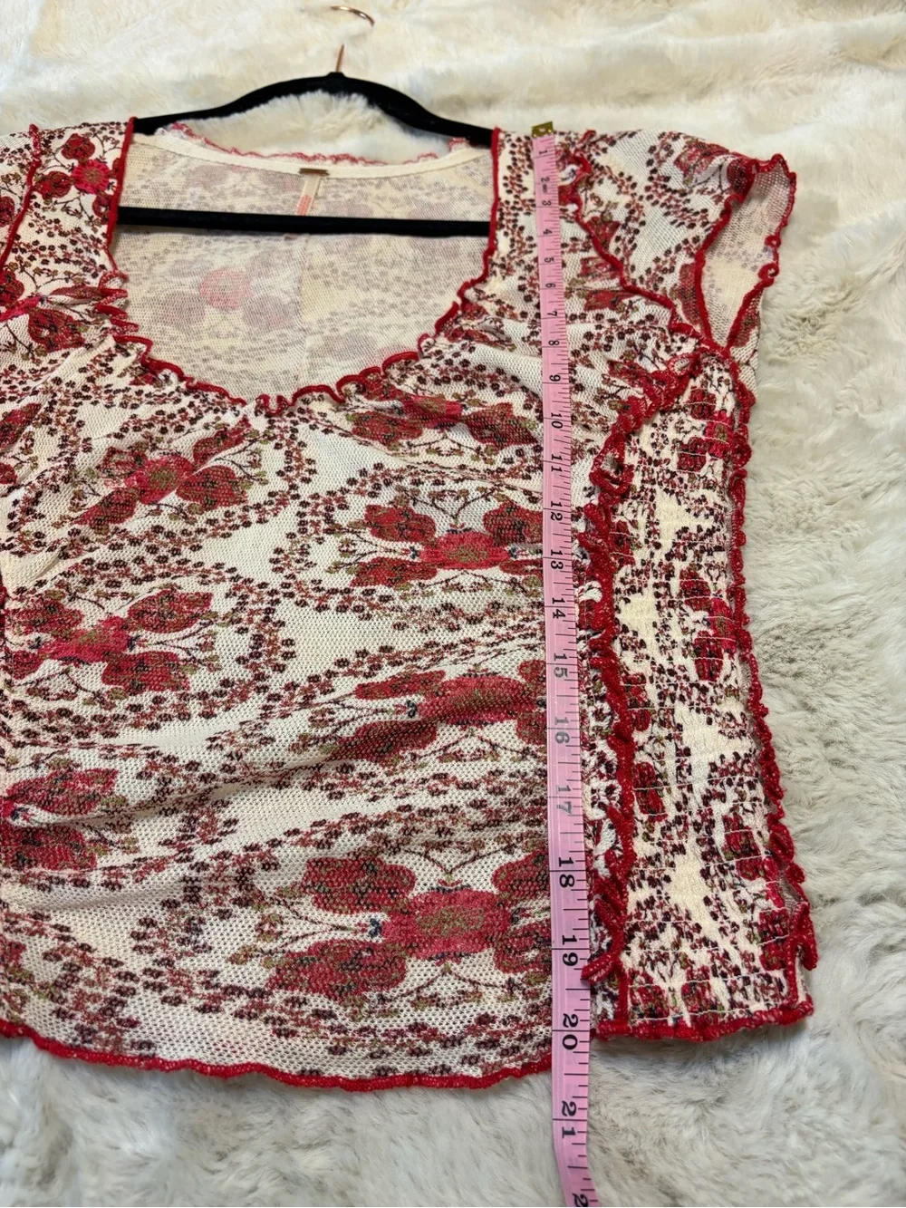 Free People Oh My Baby Tee Floral Mesh Ruched Coquette Boho Top M